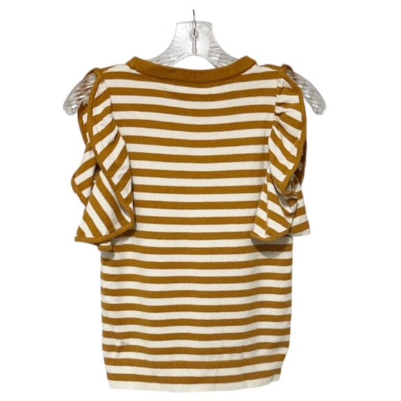 Anthropologie Women's XS Jillian Flutter Sleeve Mustard White Striped Sweater - Picture 4 of 7